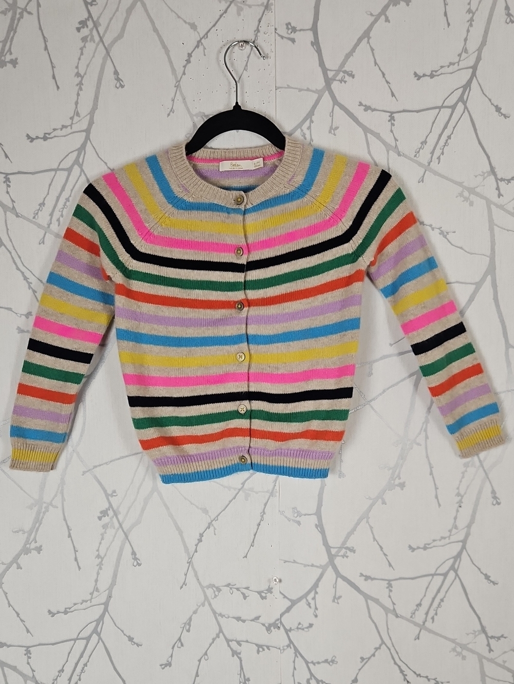 Mini Boden Colorful Rainbow Stripe 100% Cashmere Cardigan